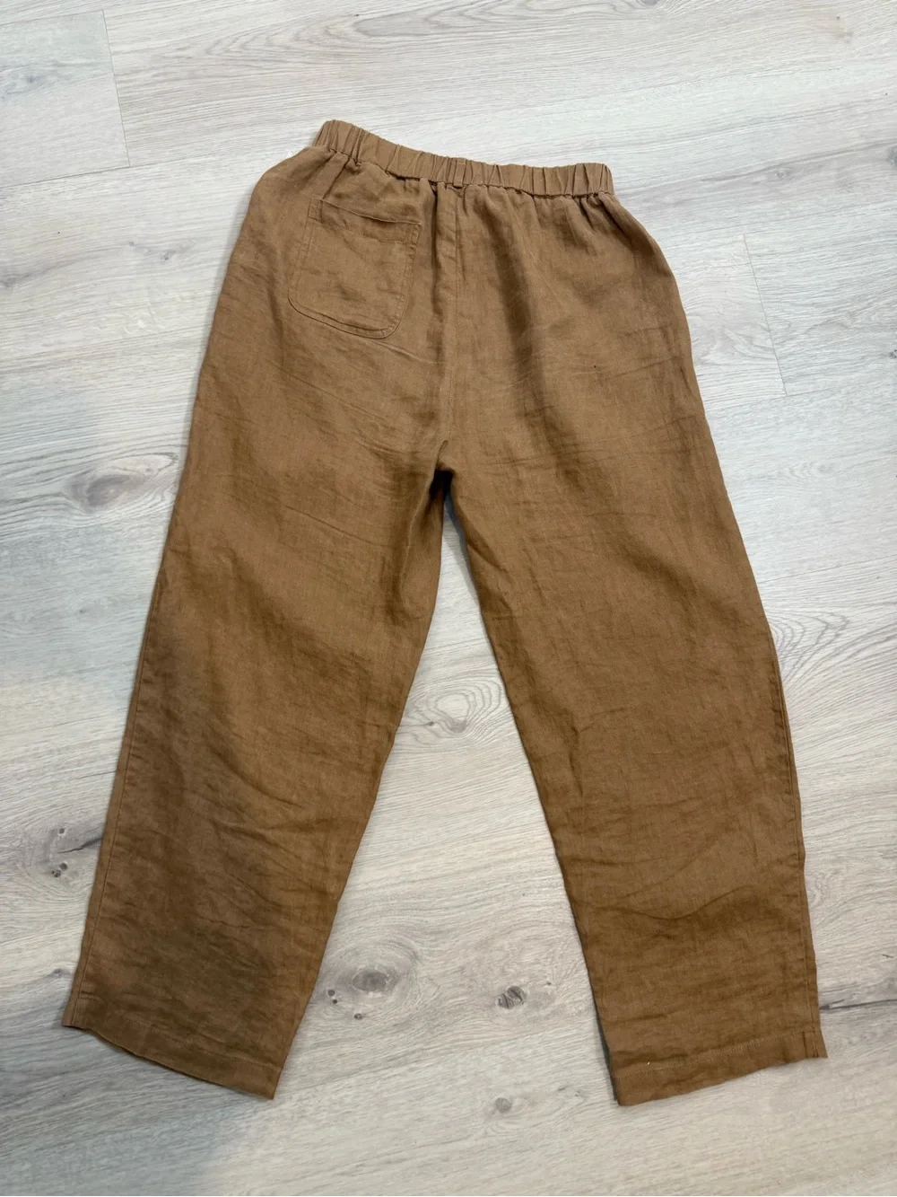Quince 100% Linen Pull On Pants Brown XS Cropped Straight Leg